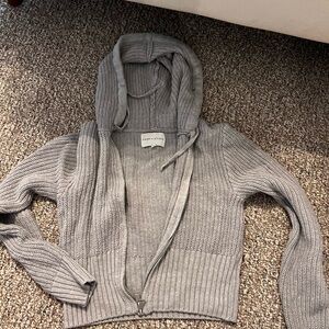 Gray Hooded cropped Sweater